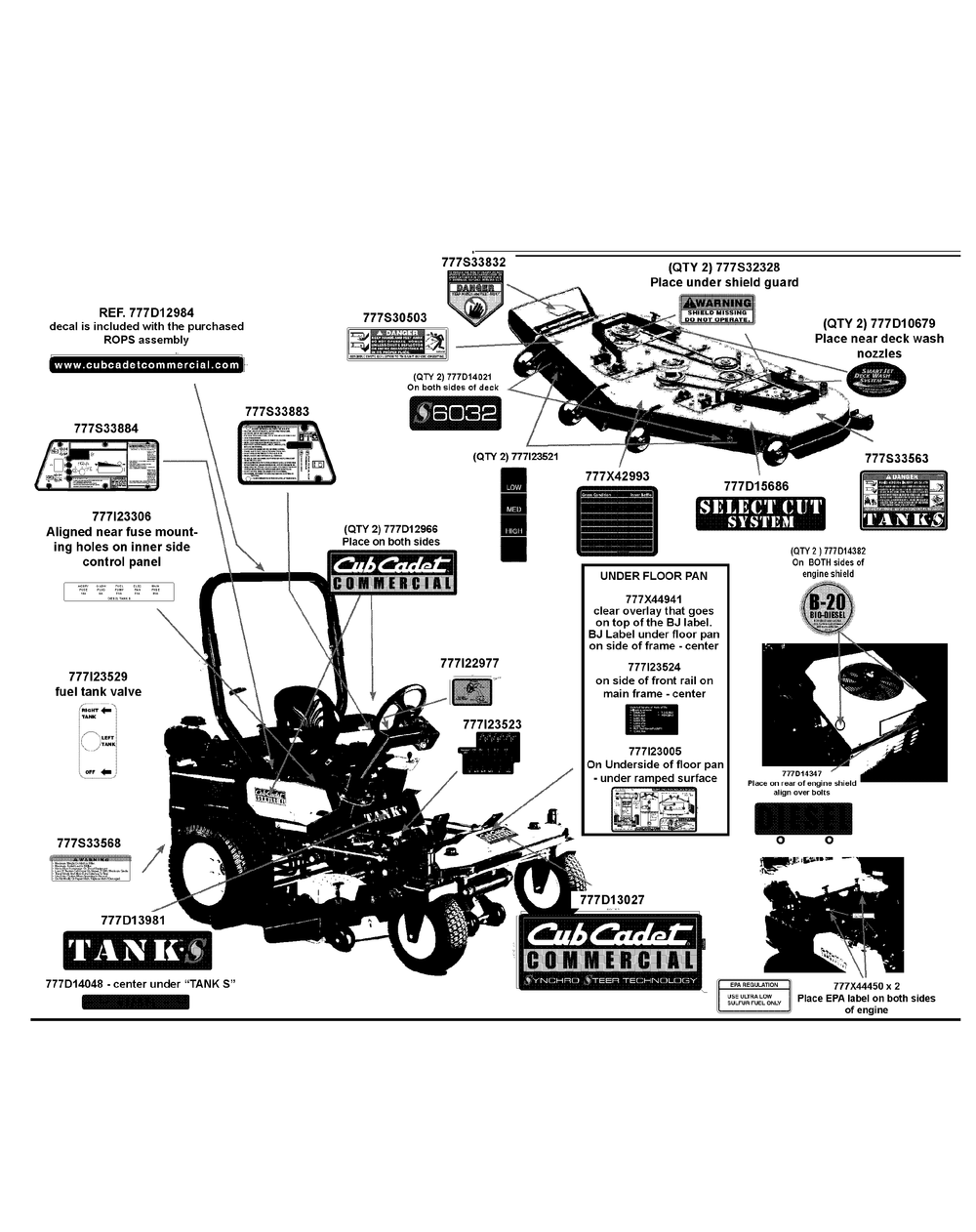 Label Map 60-Inch Diagram and Parts List for S6032-D 53BY8DU6750-312HP Cub Cadet Lawn Tractor